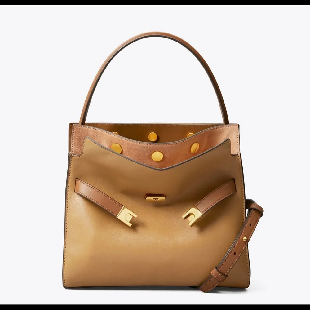 EUC Tory Burch Tan and Brown Lee Radziwill Small Double Bag Tiramisu Color - Picture 14 of 15